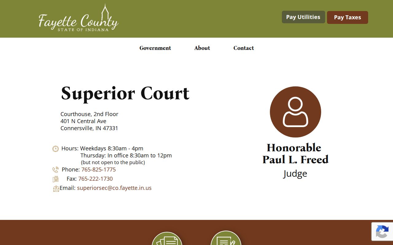 Fayette Superior Court page showing traffic ordinance and misdemeanor jurisdiction