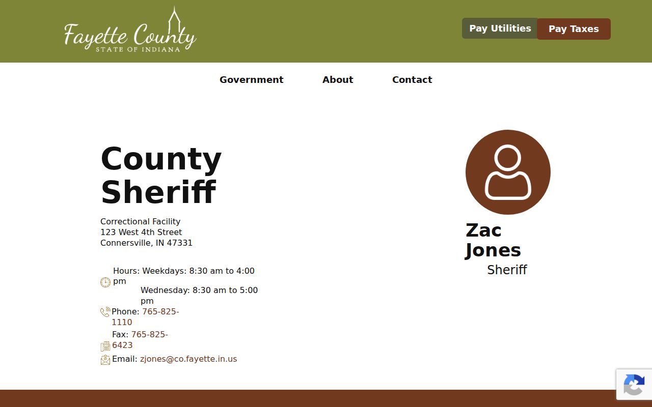 Official Fayette County Sheriff contact page without a wanted-person roster